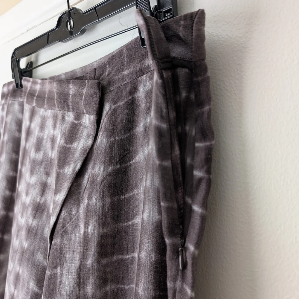 NWOT Zara Linen Blend Tie Dye Wide Leg Pants Wrap Front XL Brown White Boho